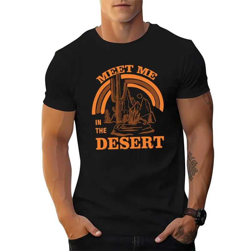 American Street wear Hombre Camisetas para gráficas naranja marrón desierto letras impresas al por mayor camiseta negra Camisetas de algodón para hombre
