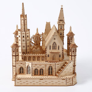 Kit de bricolage architectural en bois découpé au laser, puzzle 3D en forme de forteresse et d'église médiévales, pour la création de maquettes en vrac - Product Image 4
