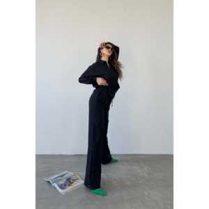 ชุดเสื้อและกางเกงเครปผู้หญิงสุดหรู 2 ชิ้น แขนยาว สีดำ ชุดลำลองสำหรับใส่ในชีวิตประจำวัน - Product Image 5