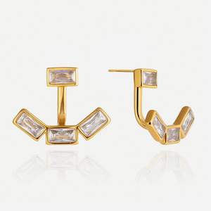 Geometric <b>Stud</b> <b>Earrings</b> 18K Gold Plated Square Zircon Bezel Setting Everyday Wear - Product Image 1