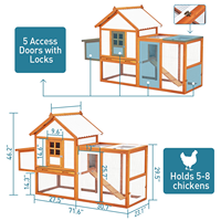 Poulailler pliable haut de gamme en bois orange avec rampes, nichoir, 5 panneaux d'accès, enclos en maille, base amovible, toutes saisons