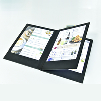 Menu de restaurant personnalisé avec éclairage LED à 3 pages, en cuir noir, avec menu LED remplaçable
