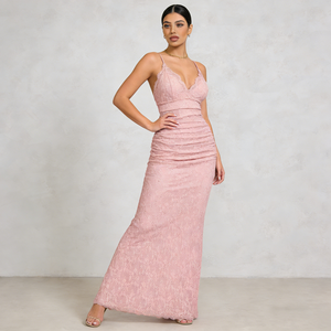 Robes pour femmes, rose clair, dentelle douce, bretelles spaghetti, col en V profond, plissée, sirène, élégante, formelle, <span class=keywords><strong>robe</strong></span> <span class=keywords><strong>de</strong></span> soirée pour invité <span class=keywords><strong>de</strong></span> <span class=keywords><strong>mariage</strong></span>, longues robes - Product Image 3