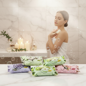 Savon <span class=keywords><strong>Solide</strong></span> de Haute Qualité Fabriqué en Chine 100g – Nettoyant Blanchissant Hydratant avec Logo Personnalisé, Parfum Pétale de Fruit - Product Image 1