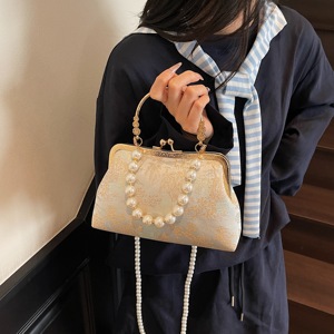 กระเป๋าสะพายไหล่สไตล์จีนแฟชั่นสำหรับผู้หญิงใหม่กระเป๋าสะพายข้างปักด้วยไข่มุกพร้อมคลัทช์วินเทจ - Product Image 5
