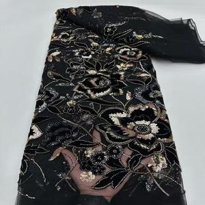 Tela de Encaje Africana de Lujo 2025, Alta Calidad, Bordado 3D con Cuentas y Lentejuelas Hechas a Mano, Peso Medio, para Vestidos de Novia y Fiesta - Product Image 6