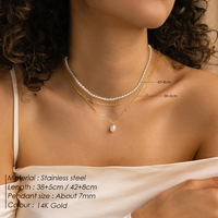 Collier à maillons géométriques superposés EMANCO, élégant, d'inspiration vintage, plaqué or 14 carats, en acier inoxydable PVD, pour femme, idéal pour les fiançailles