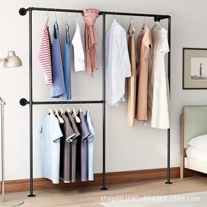 Porte-vêtements mural double barre en métal noir pour armoire, qualité supérieure, acier au carbone, forme rectangulaire - Product Image 3