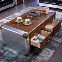 Table d'appoint vintage de style américain, revêtement en cuir, rotin, pour petits espaces, table d'angle haut de gamme, meubles pour la maison