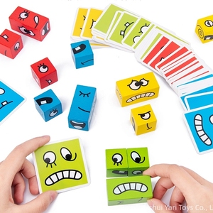 Gioco <span class=keywords><strong>di</strong></span> Puzzle con Blocchi Espressivi e Abbinamenti <span class=keywords><strong>di</strong></span> Modelli, Cubo Magico Cambia-Faccia con Campanello per Bambini e Adulti, in Legno - Product Image 3