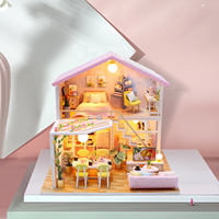 Nouveau Design Américain Vintage Style Cadeau Ensemble DIY Miniature Jardin Maison De Poupée Maisons De Poupée Avec Lumière Et Meubles Pour Enfants