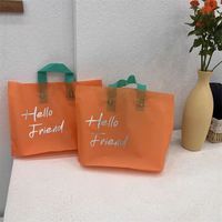 Sac en plastique transparent pour emporter, avec poignée solide, imprimé avec un logo personnalisé, rose et blanc, pour les courses