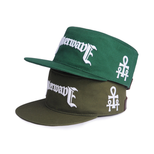 Casquette de baseball vintage rétro ronde à 2 panneaux verte pour adultes, en coton, avec sangle en cuir, style pillbox, à dessus plat, pour hommes, vente en gros - Product Image 1
