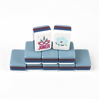 Mahjong américain en acrylique gris-vert à quatre couches, motif pavillon chinois moderne fleurs et oiseaux, jeu de société de divertissement, cadeau