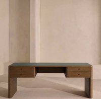 Meja Kerja Eksekutif Kayu Bergaris Modern dengan Bagian Atas Teal 160cm, Meja Komputer Kantor Kayu Solid Mewah untuk Kantor Rumah