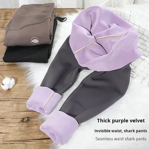 Winter Fashion Outerwear Maternity Pants Thickened Fleece Sharkskin Leggings High Elasticity Seamless Belly Support Warm - Product Image 3