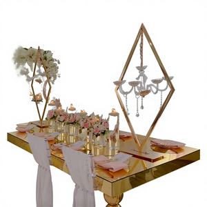 Candelabro Rectangular de Metal de Lujo SMOOTH con Diseño de Espejo, Araña Dorada Colgante, Centro de Mesa para Decoración de Bodas - Product Image 1