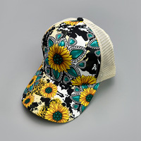 Casquette Trucker Unisexe à Imprimé Tournesol, Léopard et Vache, Style Western Bohème, en Maille, Snapback, Réglable, pour Streetwear, Extérieur, Pêche et Mode