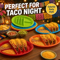 Piring Taco Flash PP untuk Pesta Taco Tuesday, Fiesta, BBQ, Camping, Piknik, Muat 3 Taco, 2 Kompartemen Saus, Bebas BPA