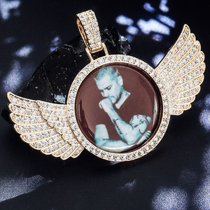 Zuanyang Hip Hop Jewelry VVS Moissanite <strong>Angel</strong> <strong>Wings</strong> <strong>Picture</strong> <strong>Pendant</strong> Custom 925 Sterling Silver Memory Photo <strong>Pendant</strong> - Product Image 1