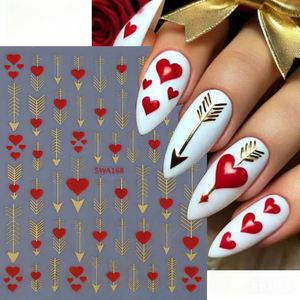 Adhesivos Decorativos para Uñas con Diseño de Corazón Dorado Brillante para el Día de San Valentín, Lazo, Flecha, Luna, Líneas, Estilo Y2K - Product Image 5