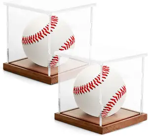 Base De Madeira Tamanho Oficial Cubo De Suporte De Beisebol Transparente Lucite Memorabilia Display Case Caixa De Armazenamento De Beisebol
