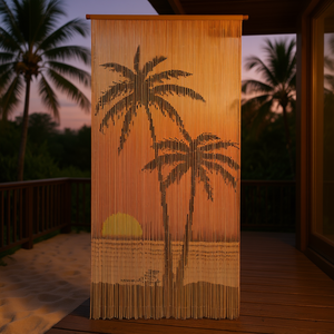 Cortina de bambú para puerta, 35,4x78,7, pantalla antimosquitos con diseño de palmera, tela tejida ligera para uso en interiores y exteriores - Product Image 2