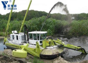 Draga di aspirazione anfibio dragaggio escavatore con testa di taglio e cingolato e galleggiante - Product Image 4