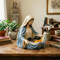 Statue de la Vierge Marie avec plateau de rangement, figurine de Notre-Dame peinte à la main, support à bijoux et clés religieux pour bureau, décoration catholique pour la maison