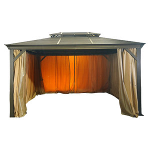 Tuin Aluminium Metalen Terras Tuinhuisje Hard Top Tuinhuisje Paviljoen Met Mesh & Gordijnen - Product Image 3