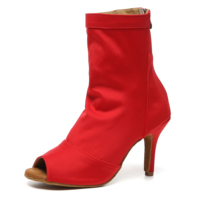 Sepatu Dansa Ballroom/Latin Wanita, Sepatu Salsa Wanita Hak Tinggi, Sepatu Jazz Seksi Merah, Sepatu Tango Kulit Belah Ujung Terbuka