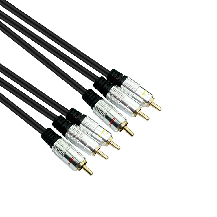 Vendita calda 24K placcato oro cavo av 3rca spina a spina guaina in PVC cavo rca maschio a maschio guscio metallico cavi rca per auto