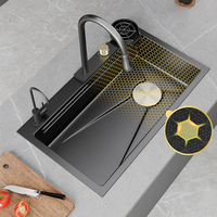 Évier de cuisine multifonctionnel à cascade en acier inoxydable Évier de cuisine moderne noir intelligent