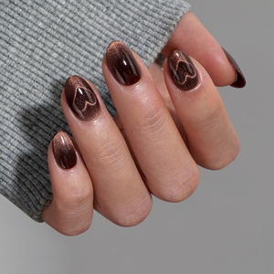 BTArtbox Faux Ongles Marron Effet Œil de Chat avec Colle, Vente en Gros, Extra Courts, Ovale, Gel Souple, Pailletés, Luxe - Product Image 1