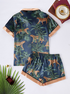 Pijamas al por mayor para mujer, conjunto de dos piezas de primavera y otoño, <span class=keywords><strong>cárdigan</strong></span> de manga corta con solapa, estilo informal, con estampado de dibujos animados, para uso doméstico. - Product Image 6