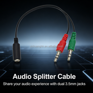 Adaptador 2 en 1 para Auriculares de 3.5MM con Cabeza de Cobre Puro, Divisor de Audio 1 a 2 con Cable Rojo/Verde para Teléfono, Computadora, Karaoke - Product Image 1