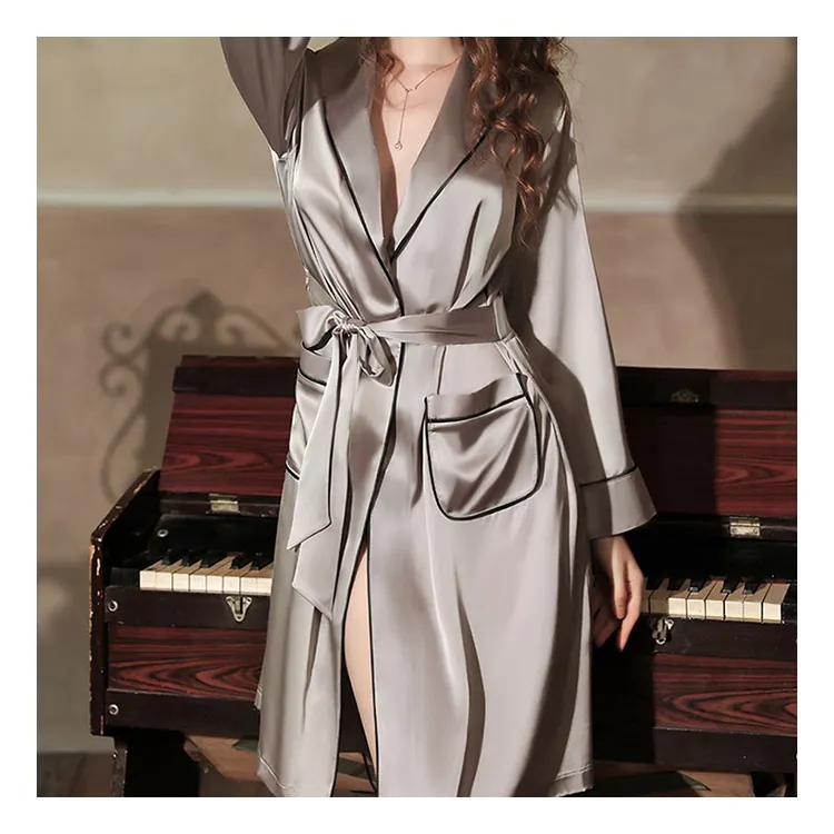 Factory wholesale 16mm luxury Plain Dyed Satin 100% mulberry silk night gown women silk robe