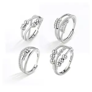 RINNTIN SR296精品珠宝纯925纯银戒指镀铑独特设计层戒指可调焦虑戒指