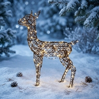 Renne de Noël 3D LED Lumineux Blanc Chaud Pliable en Fil Métallique Géant Taille Réelle Sculpture de Jardin pour Fêtes Décoration Commerciale de Place Publique