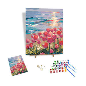 Bán buôn bức tranh bằng số cho người lớn màu hồng hoa tulip hoa vải in màu 3 bàn chải Acrylic sơn trang trí nội thất - Product Image 1