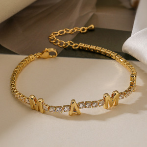 Adjustable Rose Gold Plated Tennis Letter Name <b>Bracelet</b> Personalized Zircon Stone Mom <b>Bracelet</b> Mother's Day Party Gift - Product Image 2