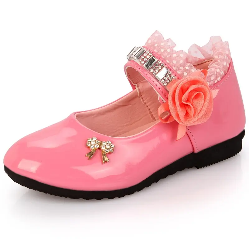 Children's Flats Lace Big Flower Princess Party Performance Shoes 2021 NEW Big Student Girl Shoes for Kids Soft Leather Flats