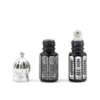 Flacon roll-on de luxe rechargeable de style arabe en verre doré pour huiles essentielles 10 ml, avec sérigraphie et emballage carton, vente en gros