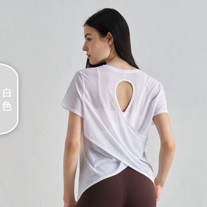 Camiseta Deportiva de Manga Corta para Mujer, Ligera, para Gimnasio, Ejercicio, Yoga, con Espalda Descubierta, Ajuste Holgado, Transpirable - Product Image 2