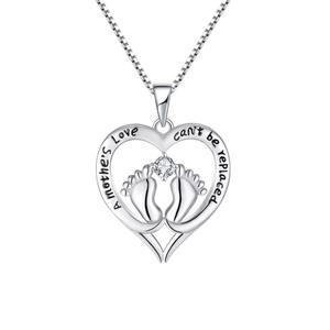 925 <b>Sterling</b> <b>Silver</b> Heart & Footprint <b>Necklace</b> Cute European American Trendy Jewelry | Hot Sale for <b>Women</b> - Product Image 2
