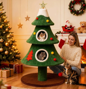 Arbre à chat de Noël avec lit, grande tour pour chat, meuble à gratter en peluche, jouet d'escalade pour animaux de compagnie d'intérieur - Product Image 1