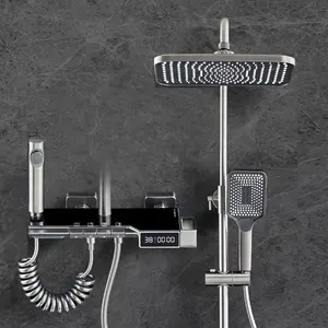 Shower Set Wall Mounted Round Buttons Switch Stainless Steel Bathroom Rain Rainfall Shower Mixer Faucet Set