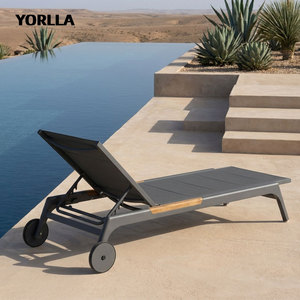 Lettino Prendisole di Lusso in Metallo Grigio Scuro, Resistente alle Intemperie, con Tessuto Sling, per Piscina e Spiaggia, Qualità Commerciale - Product Image 3