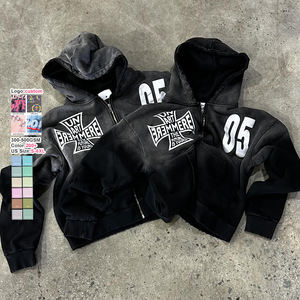 Dongguan produttore di abbigliamento personalizzato da uomo con cappuccio corto da sole sbiadito senza fili 100% righe di spugna francese di cotone ricamato - Product Image 1