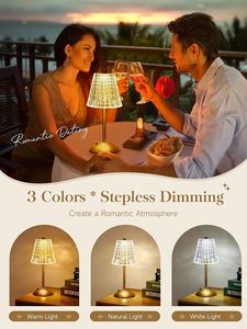 โคมไฟตั้งโต๊ะ LED ไร้สายแบบชาร์จไฟได้ ดีไซน์เรียบหรูทันสมัย พร้อมโคมคริสตัล สำหรับตกแต่งบ้าน งานแต่งงาน และสร้างบรรยากาศ - Product Image 4